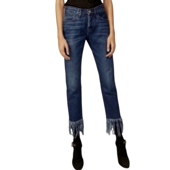 3x1 "NEW" Dark Wash Mid Rise Streetwear Crop Fringe Soldier Denim Jeans Size 25 - Picture 1 of 15